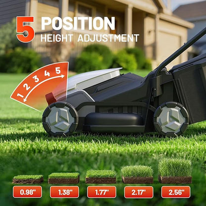 Litheli 14 Inch Cordless Lawn Mower, Brushless Electric Push Mower with 2x5.0Ah Batteries, 5-Position Height Adjustment, 9-Gallon Grass Catcher for Garden Yard Farm