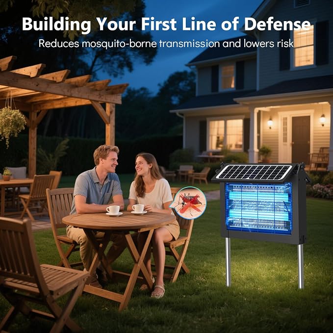OnBeam Solar Bug Zapper Outdoor, Dual Solar Powered 4500V Mosquito Killer | IPX5 Waterproof, Solar & USB Charging, AUTO Mode, Rechargeable Fly Zapper, Electric Fly Trap for Backyard, Patio, RV Camping