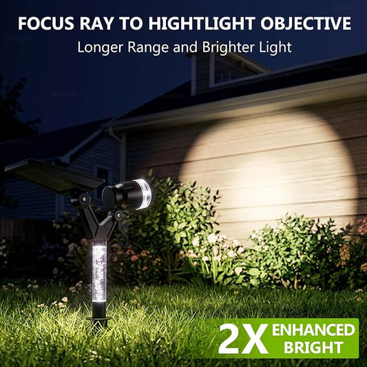 DenicMic Solar Spot Lights Outdoor Waterproof 5000K Cold White Lens LED | Adjustable Angle Long Throw Landscape Spotlights Solar Lights Outdoor for Yard Garden Wall Tree, Acrylic Lighted Pole，4 Pack