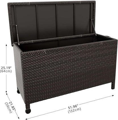 Wicker Deck Box, 125 Gallon All-Weather Outdoor Storage Box, Rattan Storage Bin for Patio Furniture, Outdoor Cushions, Pool Storage and Garden Tools, Brown