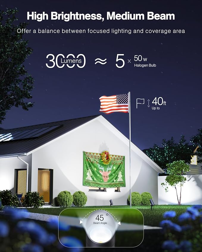 HIBOITEC 30W Spot Lights Outdoor Dusk to Dawn 120V Plug in Flag Pole Light 3000LM 5000K LED Waterproof Landscape Spotlight for Yard Garden Tree Statue, 5.9 FT Cord with Plug