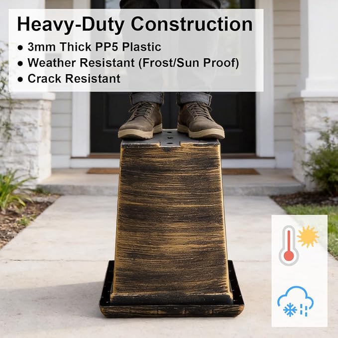 Tall Outdoor Square Planter - 4 Pack 10 Inch Vintage Gold Faux Metal Plant Pot with Drainage Holes & Raised Feet, 13" H Deep Root Plastic Flower Pots for Indoor Outdoor Plants, Trees, Roses