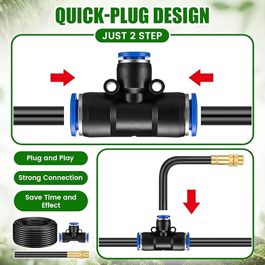 SiliFine 150 Pcs 98 ft 3/8" Greenhouse Drip Irrigation Kit with 40 Brass 360° Adjustable Nozzles and Faucet Adapter Install Adapters for Plants Lawns Gardens