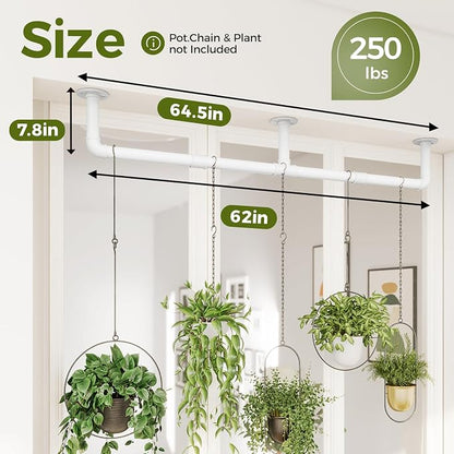 Bamworld Window Plant Hanger Indoor 63in Hanging Planters for Indoor Plants Hanging Plants Holder Hanging Rod Window Plant Shelves Wall Planters Pot/Chain/Plant Not Included (White)