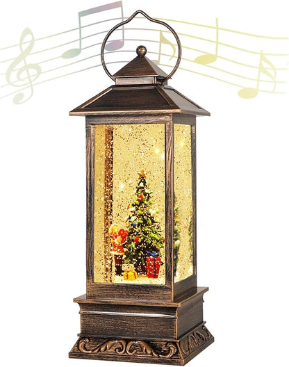 Christmas Snow Globe Lantern-Spark with Music Vintage Home Holiday Decor | Vintage Crystal Snow Lamp With Music And Sparkling Snow Scenery, 6h Timer; Indoor Christmas Tree Shaped Holiday Decorations