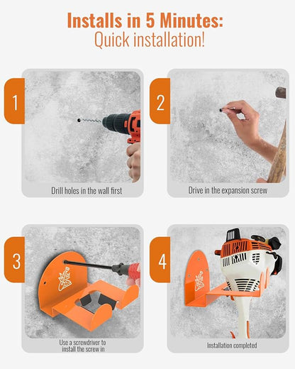 Weedeater Rack & Snow Shovel Hanger - 4 Pack - 180LB Heavy-Duty Alloy Steel Wall Mount Set for Winter Gear, Stihl Power Tools, Grass Trimmer, Garden Tools, Space-Saving Storage for Garage, Shed