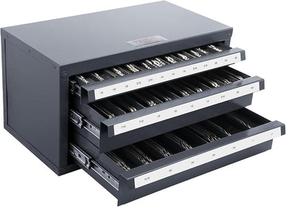VEVOR End Mill Dispenser - Three-Drawer End Mill Organizer Cabinet, Cold Rolled Steel, Fractional Sizes 1/8" to 1"