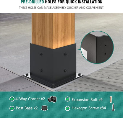 2 Pack Pergola Brackets 4x4 Pergola Kit 4-Way T Brackets Corner Bracket/ Gazebo Kit Post Base for 4x4'' (Actual 3.5x3.5 in) Wooden Beams Lumber Gazebos Patio Pergola Sheds
