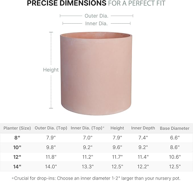FaithLand 12 Inch Fiberstone Planter - Lightweight Modern Cylinder Plant Pot with Drainage Hole & Plug, Indoor Outdoor Use, Terracotta Color