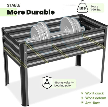 KING BIRD Raised Garden Bed with Irrigation System and Legs Galvanized Elevated Planter Box 48×24×31.5 in for Backyard, Patio, Balcony, 400lb Capacity, Dark Grey