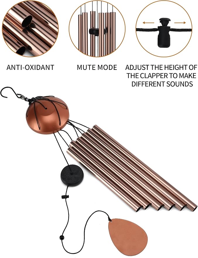 Large Aluminium Wind Chimes for Outside 37" Coffee Wind Catcher | Deep Tone,Soothing Melody,Zen Atmosphere,Garden Patio Outdoor Decor,Memorial Wind Chimes,Gift for Mom Women Grandma Neighbor
