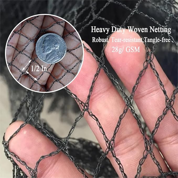 Bird Netting 30x30 Ft, 1/2 in Mesh Heavy Duty Garden Netting | Extra Strong Woven Mesh Netting Pest Barrier for Plants, Fruit Trees, Vegetables, Animal Fencing Against Birds, Deer, Poultry
