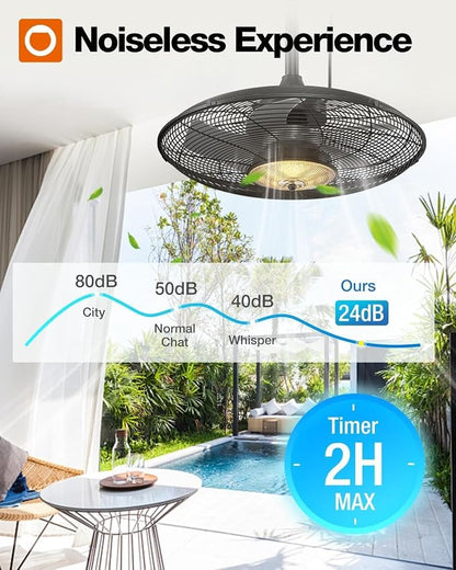 addlon Outdoor Ceiling Fan with Light for Patios, 20 inch Black Waterproof Gazebo Fan with Remote&APP Control, Reversible, Dimmable, Plug in Hook Mount Portable Fan for Garage Pergola Porch Canopy