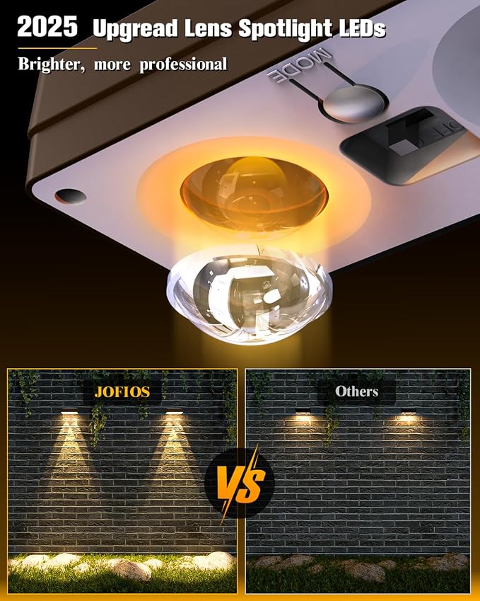 JOFIOS Solar Fence Lights 8 Pack Brown, 50 Lumens Outdoor Fence Lights Solar Powered with 12 Modes RGB Color Glow, LED Deck Lighting Outdoor Waterproof IP65, Backyard, Deck, Porch, Railing, Pool, Wall