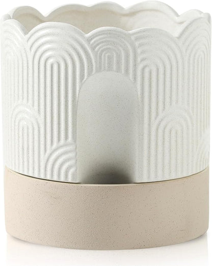 Nihow Ceramic Self Watering Pots for Indoor Plants, 8 Inch,Beige | Visible Water Level Fill Port,Planter with Cotton Wick,Water Storage Plus, Cylinder Round Flower Pot, Succulent/Herbs/Violets