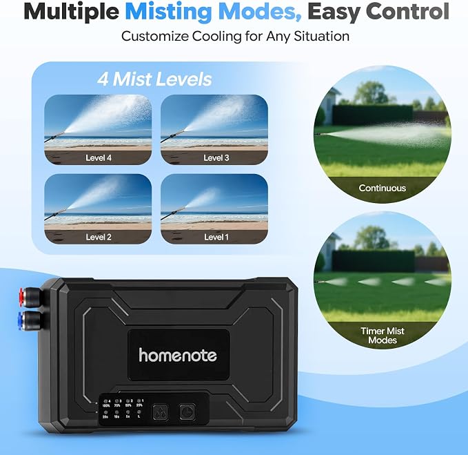 homenote Portable Standing Misting System – 12,000mAh Pump, 20L Bucket, 4.8FT Adjustable Tripod Base, Outdoor Cooling Misters for Backyard, Pool, Beach, Camping, Picnic, Greenhouse, Chicken Coop