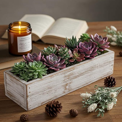 Dandat 5 Set Wood Boxes for Centerpieces 16x4 Inch Rectangle Wooden Planter Box Rustic Wooden Planters with Removable Plastic Liner Floral Foam Blocks for Christmas Wedding Home Garden Decor(White)