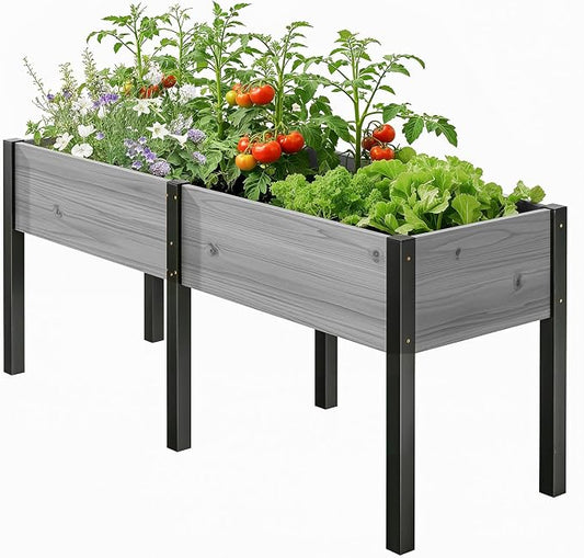 SUNYRISY Dual Wooden Raised Garden Bed Outdoor with Metal Legs for Gardening, 71" L x 23.6" W x 31.5" Elevated Planter Garden Box Raised Bed for Vegetable Flower Herb, Gray