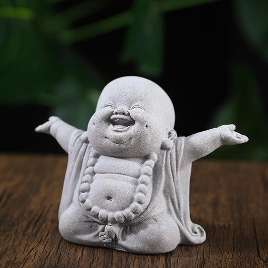 Laughing Buddha, Buddha Statue for Home, Feng Shui Decor for Zen Garden, Sandstone Small Laughing Buddha Statue for Good Luck Decorations, Zen Decor for Home Outdoor Garden Office (Laughing Buddha)