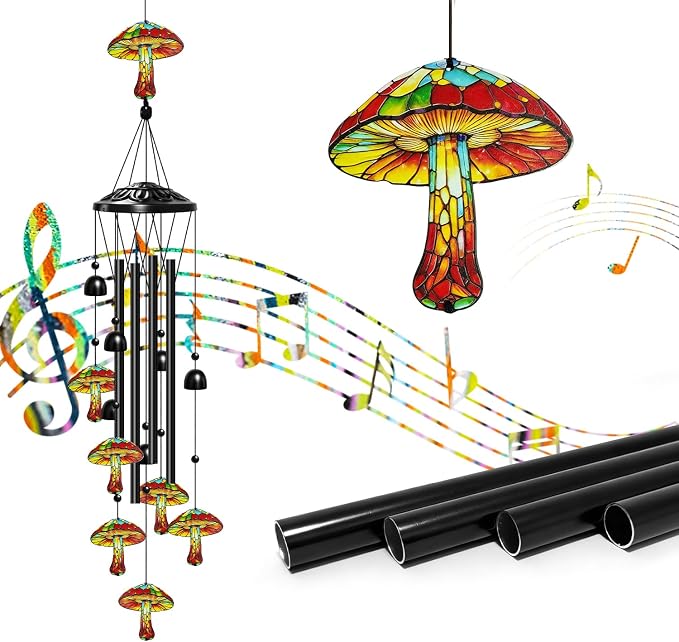 Mushroom Wind Chimes for Outside, Mushroom Gifts for Women/Men/Mother/Father, Metal Windchimes for Birthday/Christmas/Thanksgiving, Panda Decor for Patio, Garden,Yard, Home