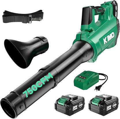 KIMO Leaf Blower Cordless with Battery and Charger, Brushless Motor, 650CFM 160MPH, Turbo Mode and 3 Speeds, 2 Pack 4000mAh Battery Powered Leaf Blowers for Lawn Care, 3 Extended Tube, Shoulder Strap