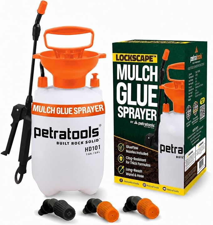 PetraTools LOCKSCAPE Mulch Glue Sprayer 1 Gal - Standard Kit (HD101) | Pump sprayer for mulch glue, rock glue, landscape adhesive, fertilizer, weed killer and lawn and garden chemicals