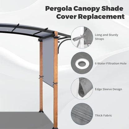 17' x 6.8' Waterproof Pergola Canopy Replacement Cover, Light Gray | Waterproof polyester canopy with built-in drainage holes and adjustable tie straps for a secure fit in rain and wind.
