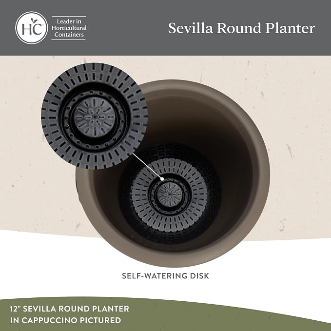 The HC Companies Sevilla Flower Planters - Outdoor & Indoor Planter - Round Self Watering Plant Pots for Herbs & More (16”, Painted Black, Pack of 2)