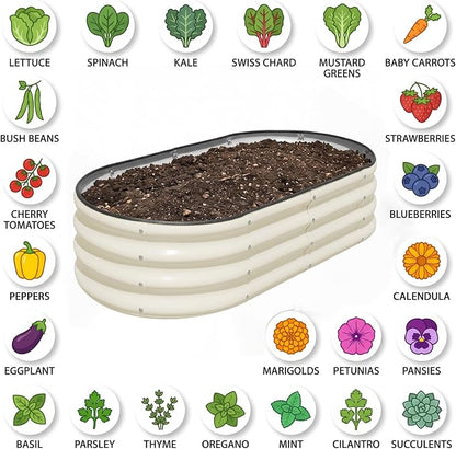 SnugNiture Galvanized Raised Garden Bed Outdoor, 2 Pcs 4x2x1ft Oval Metal Planter Box for Planting Plants Vegetables, White