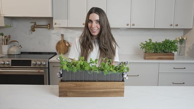 zaqro Indoor Planter Box Set of 2-17” x 4” Small Acacia Wood Window Sill Herb Planters - Rectangular Wooden Centerpiece Boxes with Liners - No Drain Holes - for Kitchen Tabletop Countertop