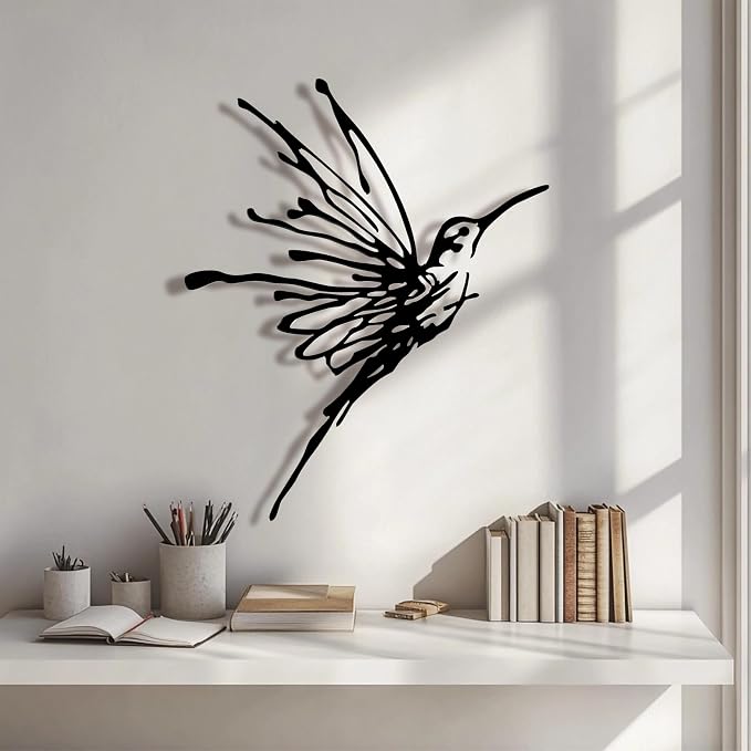 LIYAOLI 3D Metal Hummingbird Wall Art - Unique Black Outdoor Garden Decor, Waterproof Bird Sculpture for Patio, Living Room, Bedroom & Bathroom(12.3"x16.5")
