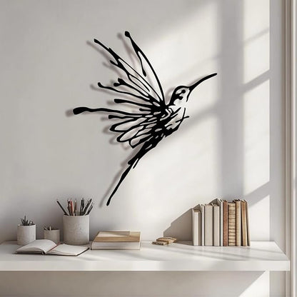 LIYAOLI 3D Metal Hummingbird Wall Art - Unique Black Outdoor Garden Decor, Waterproof Bird Sculpture for Patio, Living Room, Bedroom & Bathroom(12.3"x16.5")