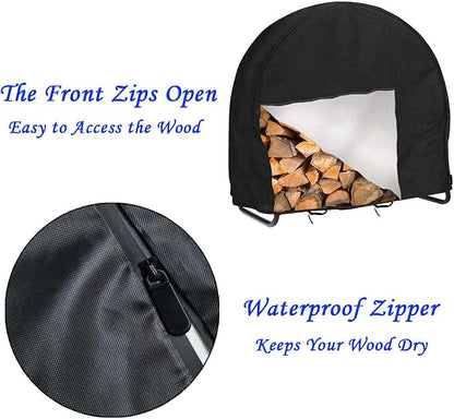 48 Inch Firewood Log Hoop Rack Cover Only Heavy Duty Outdoor | Round Ring Loop Wood Storage Holder Cover Circular with Waterproof Zipper Waterproof Black
