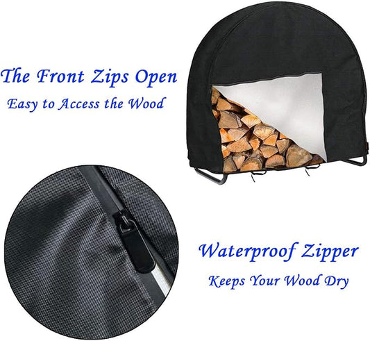 48 Inch Firewood Log Hoop Rack Cover Only Heavy Duty Outdoor | Round Ring Loop Wood Storage Holder Cover Circular with Waterproof Zipper Waterproof Black
