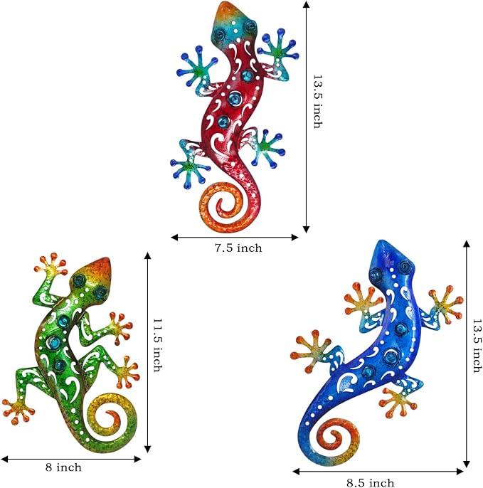 TERKEPT Metal Gecko Wall Decor Lizard Outdoor Wall Art Hanging Sculpture Home Decor Outdoor Spring Decor for Front Yard Fence Patio Garden