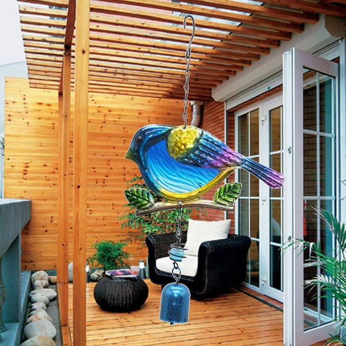 Bird Garden Wind Chime,Garden Chimes for Outside and Indoor,Creative Design Portable Metal Glass Wind Chime Suitable for Home Garden Decoration (A1)