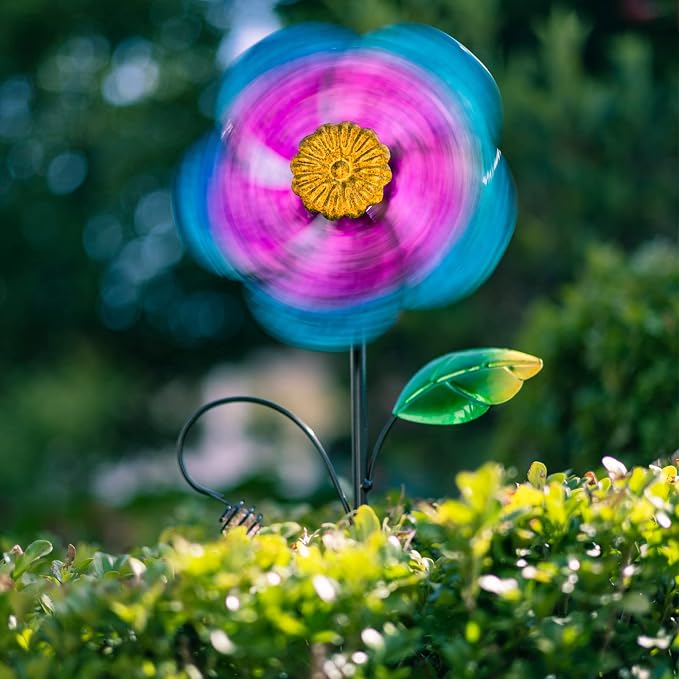 Viveta 2 Pack Wind Spinners with Metal Stake, Garden Pinwheels | Purple Flower Shape Design Outdoor Wind Spinners, for Yard Lawn Patio Decor,28.7 inches