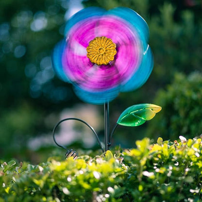 Viveta 2 Pack Wind Spinners with Metal Stake, Garden Pinwheels | Purple Flower Shape Design Outdoor Wind Spinners, for Yard Lawn Patio Decor,28.7 inches