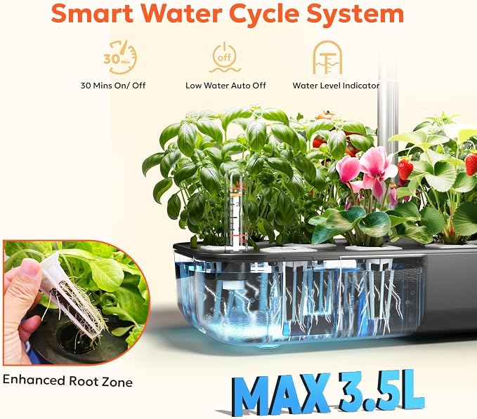 owltron Hydroponics Growing System Kit, 12 Pods Indoor Herb Garden with 24W LED Grow Light Full Spectrum, Planting Height Up to 20", Quiet Water Pump, Indoor Gardening for Gifts, Kitchen, Black