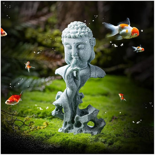 livelyfish Meditating Buddha Statue Zen Garden Statues Sandstone Thinker Buddha Sculpture Figurine for Fish Tank Aquarium Home Decorations, Gift (Fs)