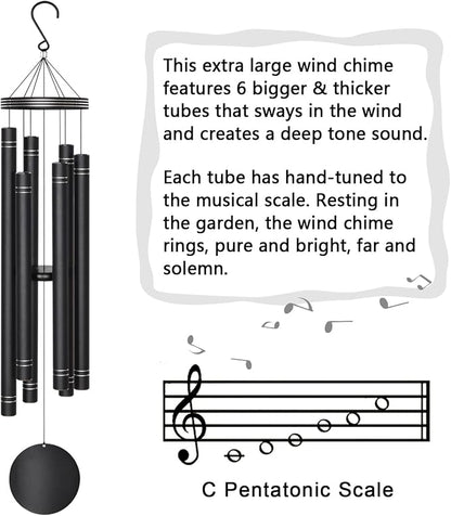 Extra Large Wind Chimes for Outside Deep Tone - Engraved Lines of Aluminum Tubes, Total 50 in Black Deep Tone Wind Chimes, Memorial Sympathy Gifts, Soothing Wind Chime Outdoor Garden Decor