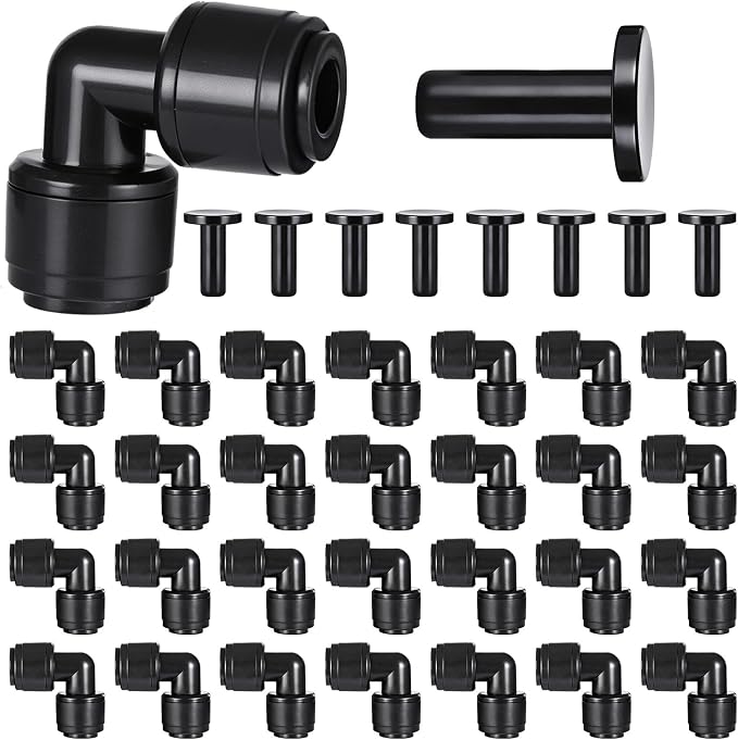 30 PCS Quick Connect 1/4" Drip Irrigation Elbow Fitting, Push-to-Connect Drip Irrigation Elbow Connectors for 1/4 Inch Tubing with 10PCS End Plugs,Hose Connectors for Garden Irrigation System