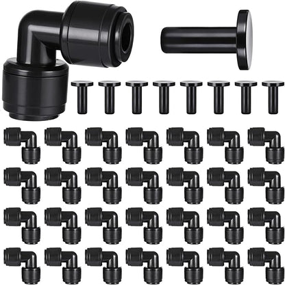 30 PCS Quick Connect 1/4" Drip Irrigation Elbow Fitting, Push-to-Connect Drip Irrigation Elbow Connectors for 1/4 Inch Tubing with 10PCS End Plugs,Hose Connectors for Garden Irrigation System