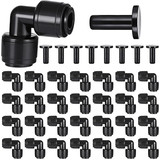 30 PCS Quick Connect 1/4" Drip Irrigation Elbow Fitting, Push-to-Connect Drip Irrigation Elbow Connectors for 1/4 Inch Tubing with 10PCS End Plugs,Hose Connectors for Garden Irrigation System