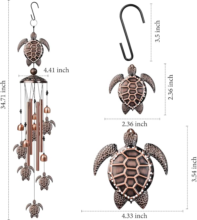 Wind Chimes Outdoor Clearance, 35" Sea Turtle Wind Chime, Outdoor Aluminum Wind Chimes with S Hook, Memorial Gift for Mom Grandma