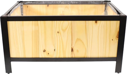 Sunnydaze Steel-Framed Acacia Wood Rectangular Planter Box - 15.5" H Wooden Raised Garden Bed with Removable Planter Bag - Natural