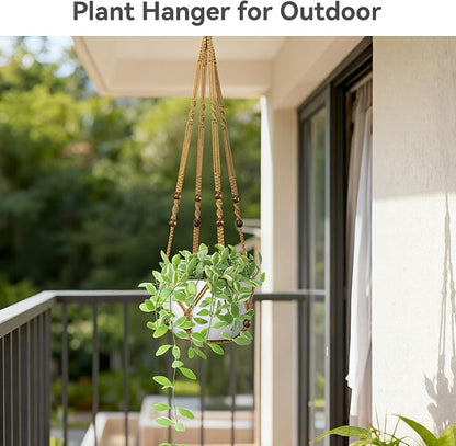 USLAI Macrame Plant Hanger Indoor Outdoor, Fits 4 to 15 Inch Pots, Strong Hanging Planter Holder, Boho Home Decor, 23+29+35 Inch, Brown (POTS NOT Included)