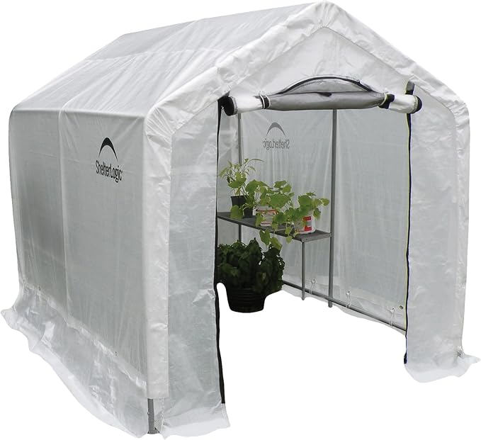 ShelterLogic 6' x 8' x 6.5' GrowIT Greenhouse Peak Roof Style Backyard Grow House with Integrated Shelving