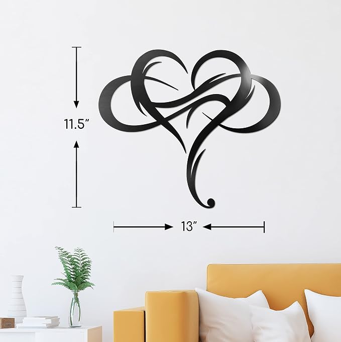 Vivegate Infinity Heart Metal Wall Plaque, Unique Infinity Heart Wall Decor Love Sign Steel Art Geometric Wall Decor Set Cut Out for Outside (Medium - 13"X11.5")