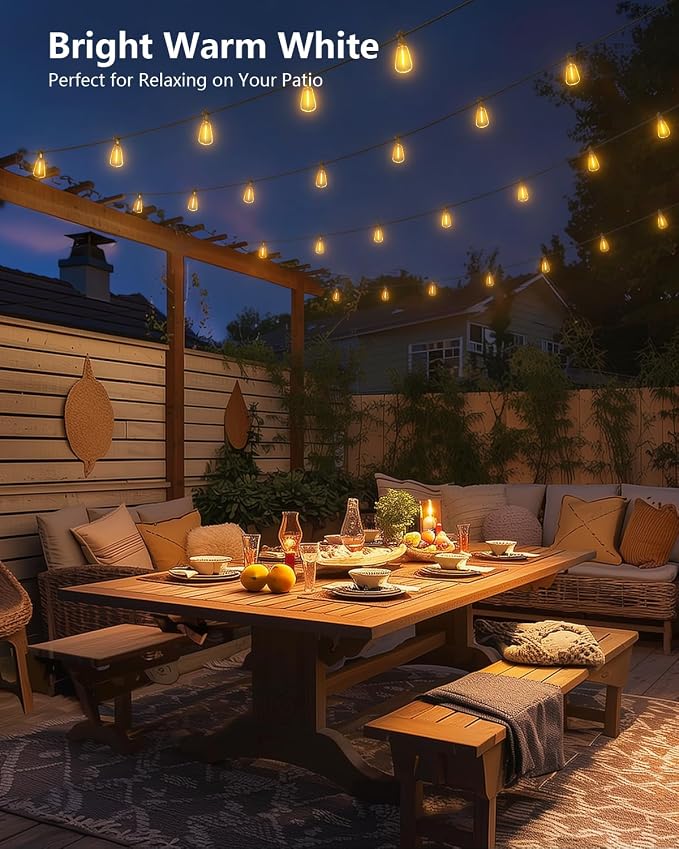 Brightown 76FT Solar String Lights Outdoor Waterproof with Remote, 23+1 LED Shatterproof Bulbs, Dimmable & Timable, 3 Light Modes - Commercial Grade Patio Lights for Garden Backyard Party Decor